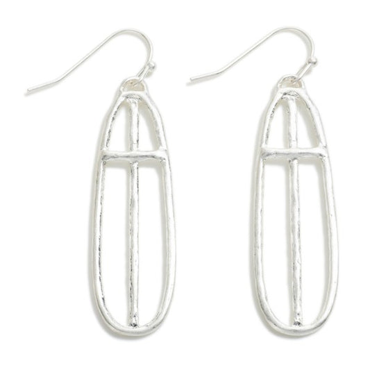 Oblong Cross Drop Earrings Silver Silver