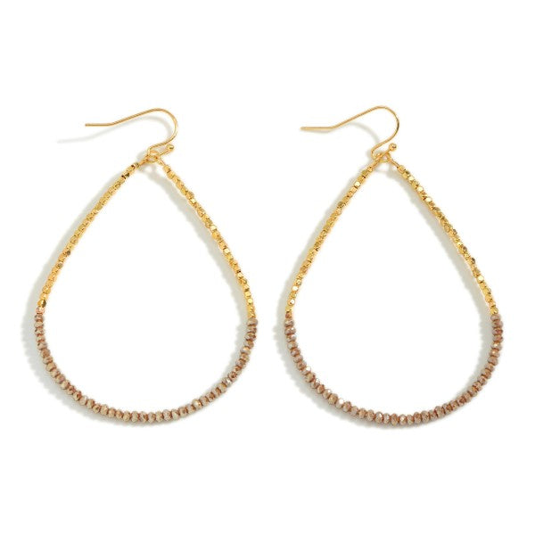 Half & Half Dainty Beaded Teardrop Earrings Light Brown