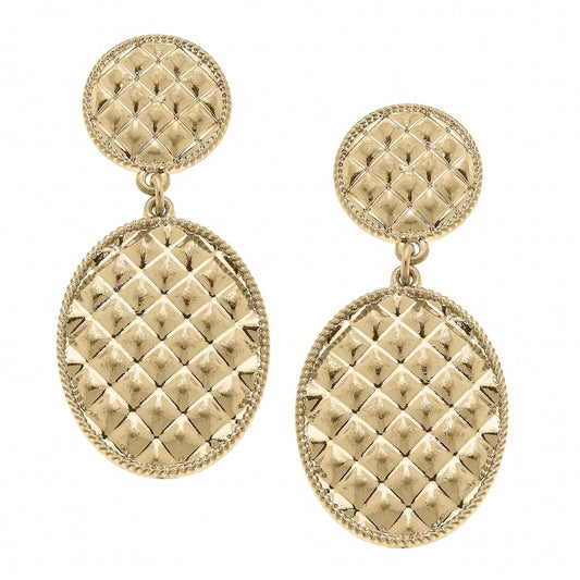 Linked Quilted Circular And Oval Drop Earrings