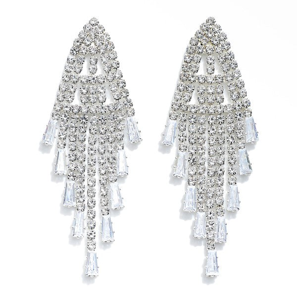 Statement Cubic Zirconia Chandelier Earrings. Silver