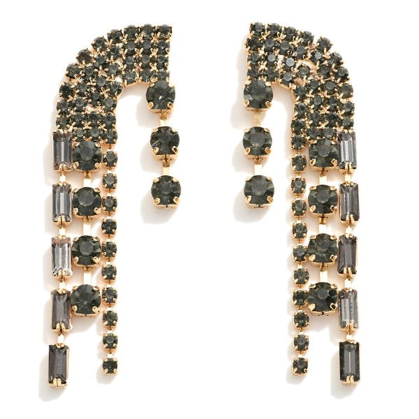 Flowing Rhinestone Drop Earrings Black