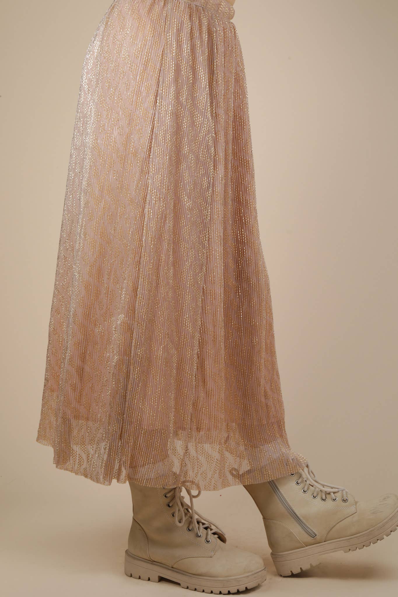 Printed Comfy Midi Skirt: CHAMPAGNE