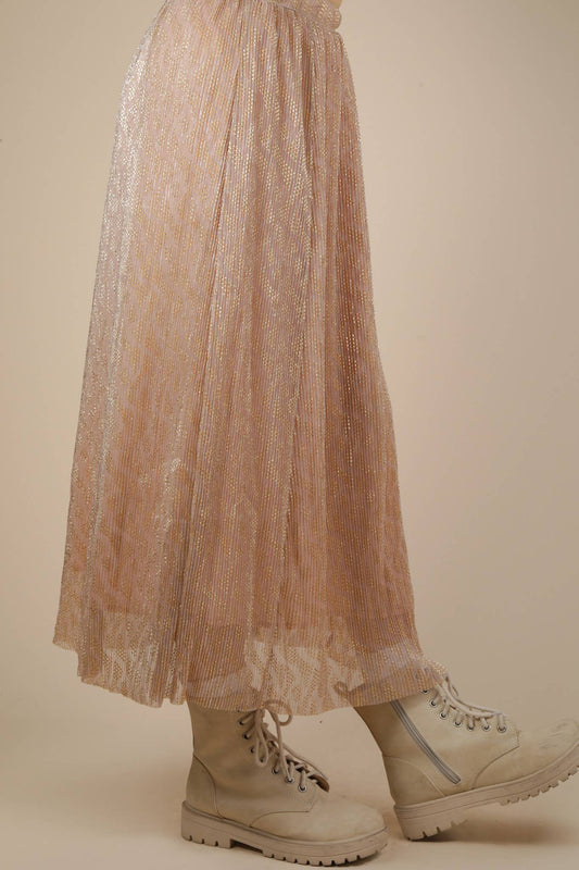 Printed Comfy Midi Skirt: CHAMPAGNE