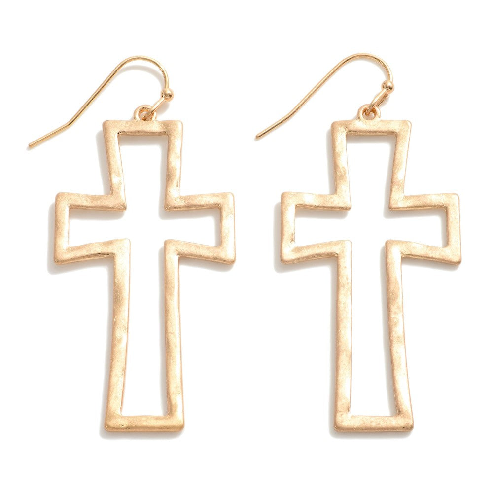 Metal Cross Drop Earrings Gold