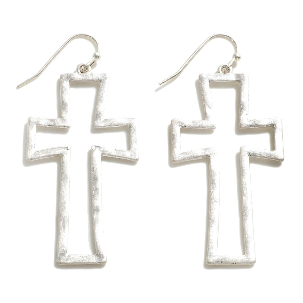 Metal Cross Drop Earrings Silver
