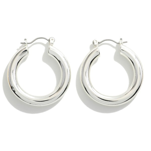 Silver Chunky Brass Hollow Hoop Small Silver
