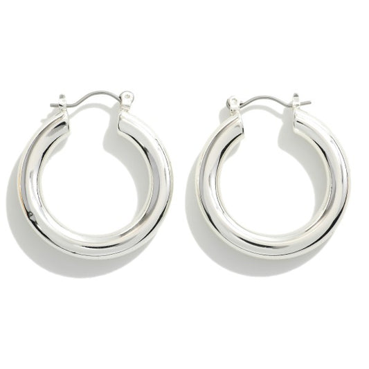 Silver Chunky Brass Hollow Hoop Small Silver