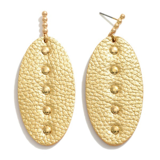 Lightweight Leather Drop Earrings With Gold Tone Accents Gold
