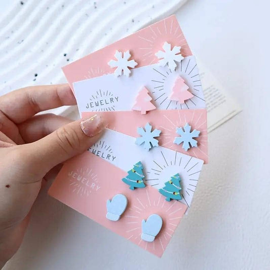 Blue Snowflake Classic Holiday Stud Earrings