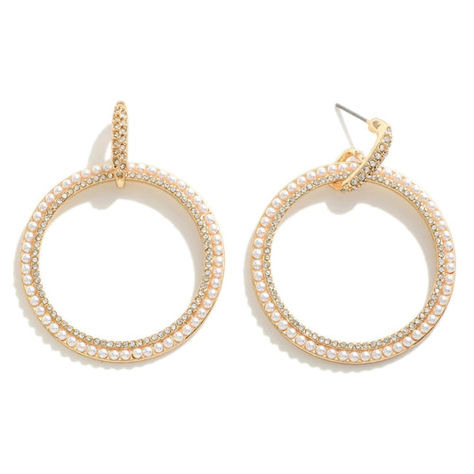 Pearl & Rhinestone Circular Drop Earring