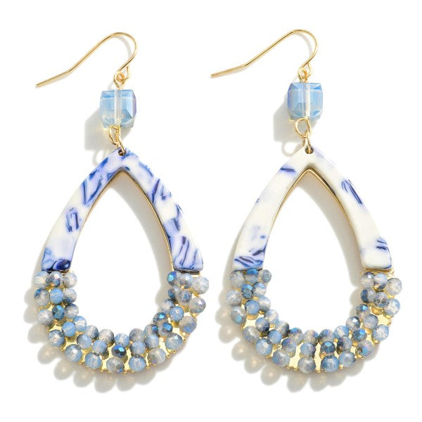 Glitter Resin And Beaded Teardrop Earrings Blue