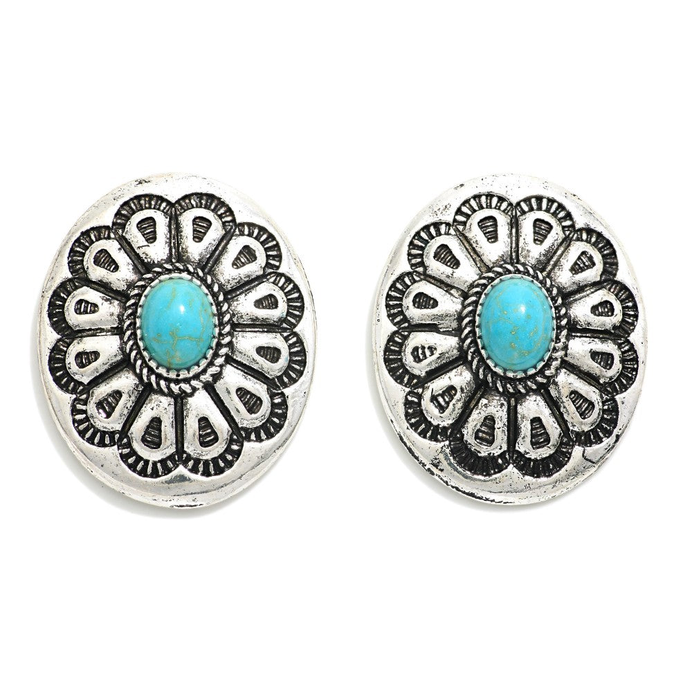 Metal Tone Concho Western Stud Earrings