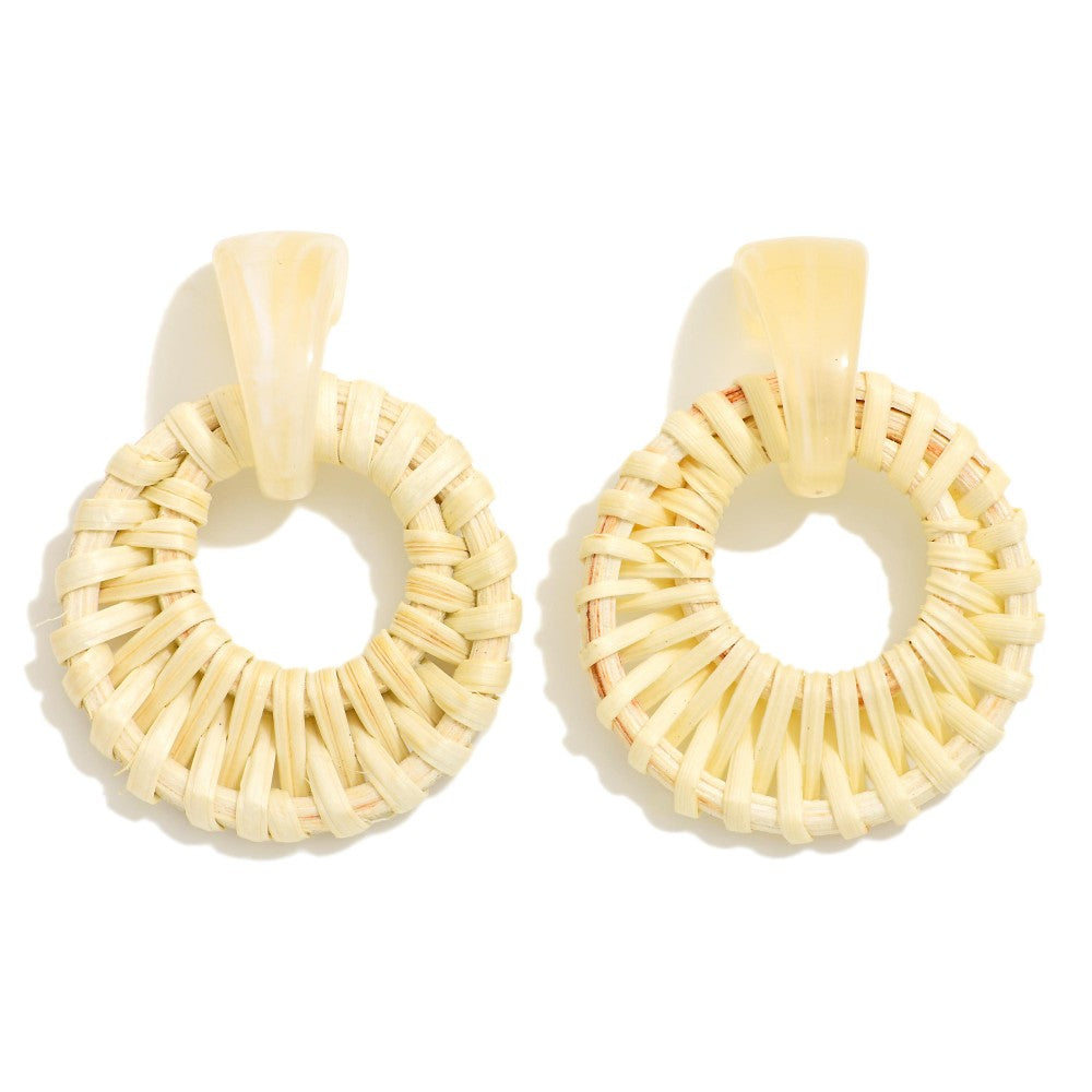 Raffia Hoop Drop Earrings With Acetate Hook Posts Cream