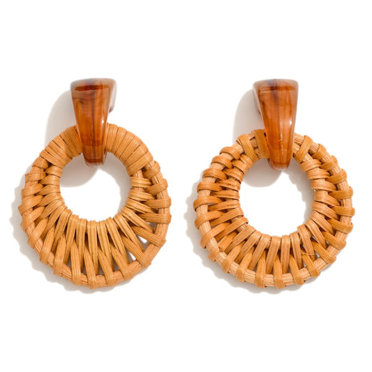 Raffia Hoop Drop Earrings With Acetate Hook Posts Natural