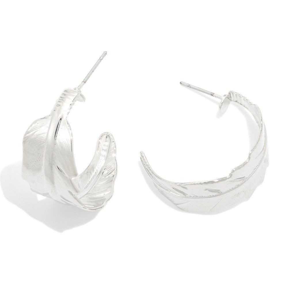 Silver Dipped Leaf Hoop Earrings
