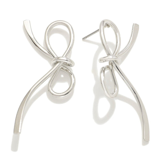 Silver/Gold Dipped Metal Bow Post Drop Earrings Silver