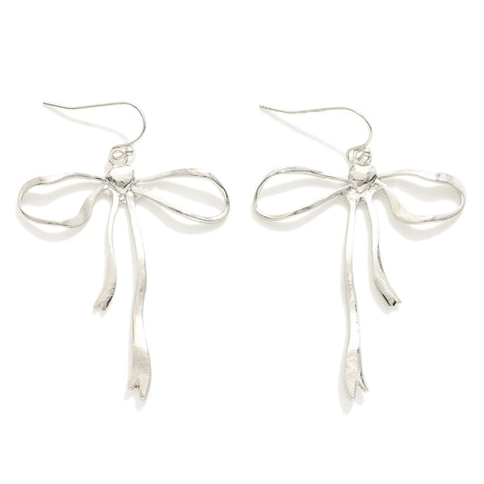 Metal Bow Drop Earrings Silver