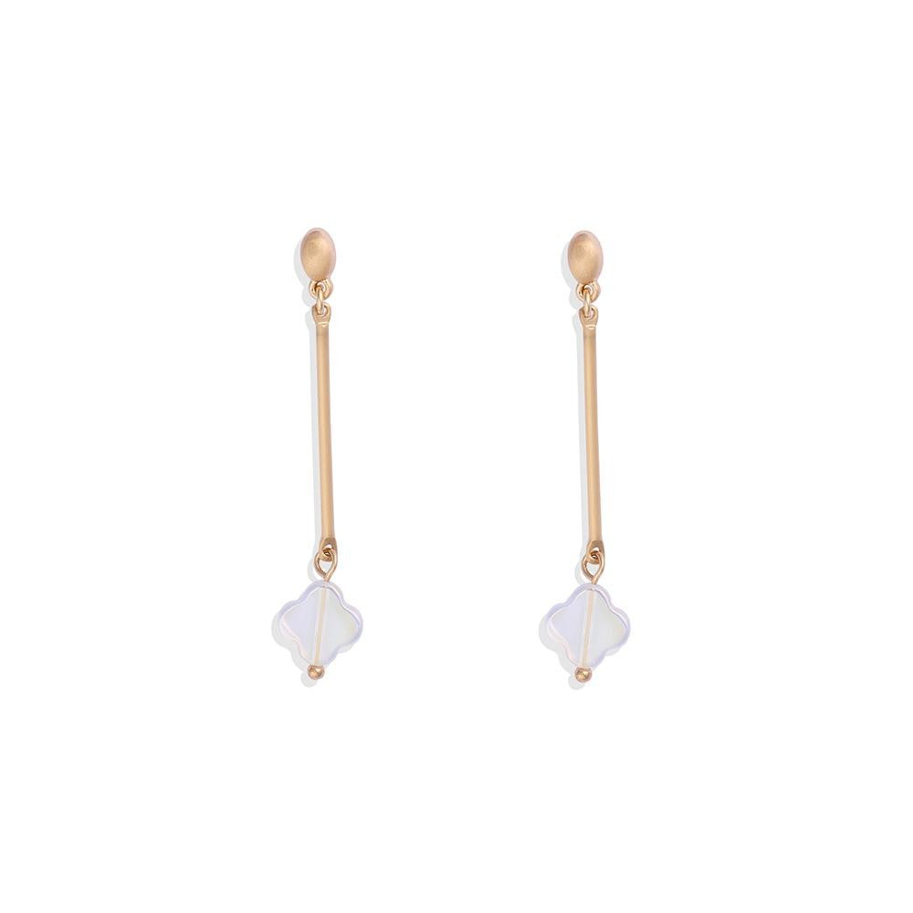 Metal Tone Bar Post Drop Earrings Featuring Translucent Clover Dangle JUDSON