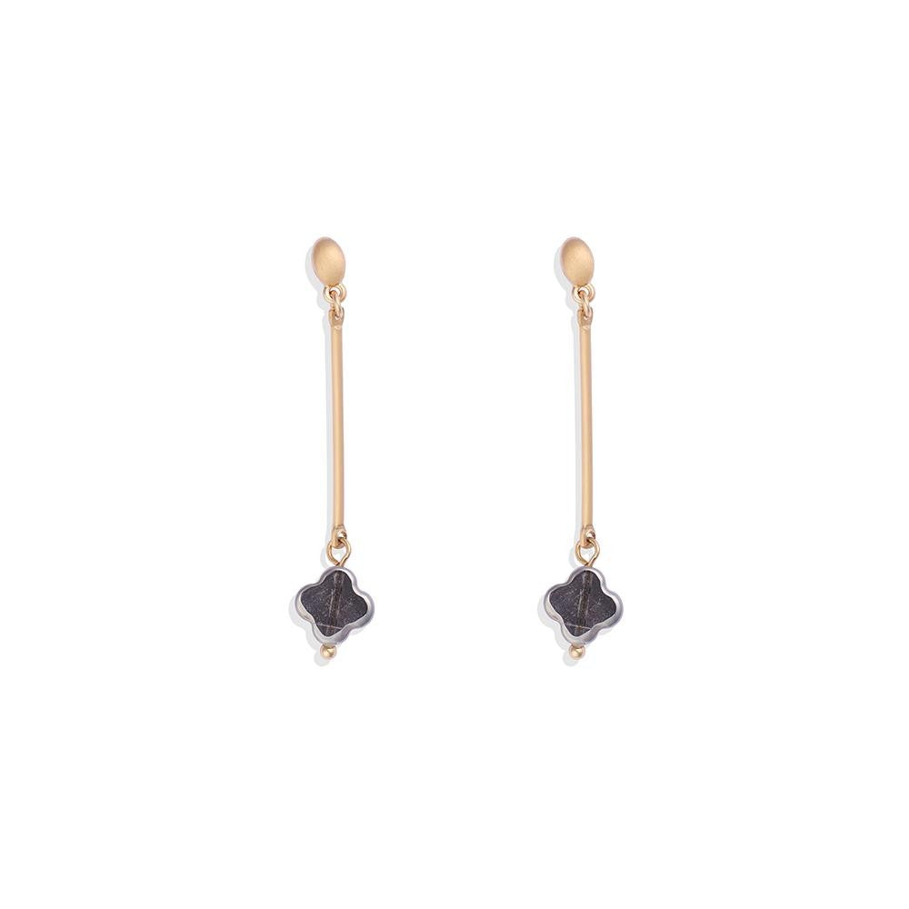 Metal Tone Bar Post Drop Earrings Featuring Translucent Clover Dangle JUDSON