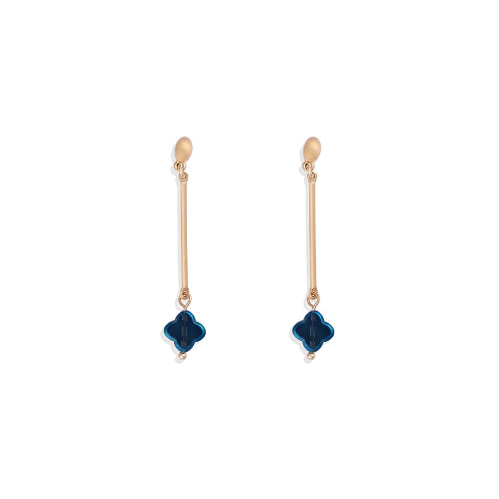 Metal Tone Bar Post Drop Earrings Featuring Translucent Clover Dangle Turquoise