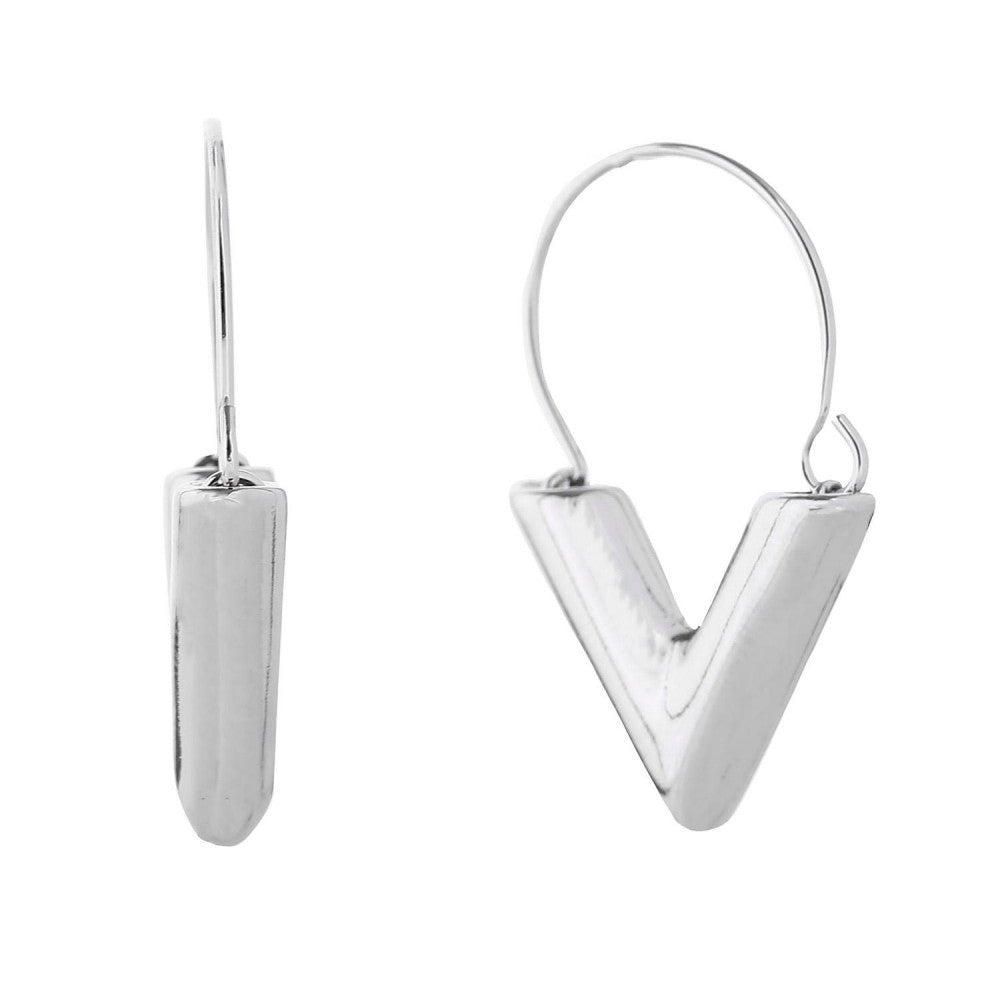 Gold Gold Dipped Linked Chunky V Wire Hoop Earrings Silver