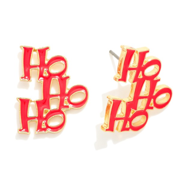 Red Enamel "Ho Ho Ho" Post Drop Earrings Red