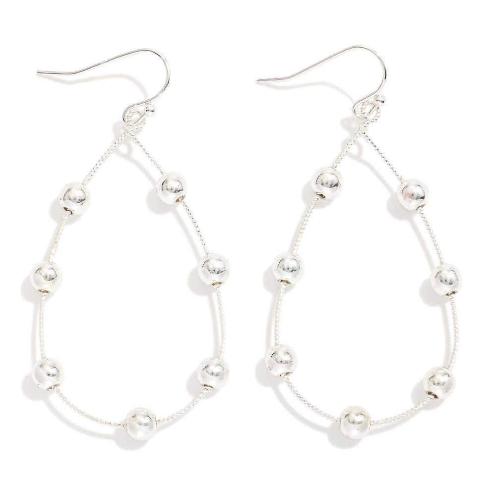 Metal Teardrop Drop Earrings Featuring Pearl Accents Silver