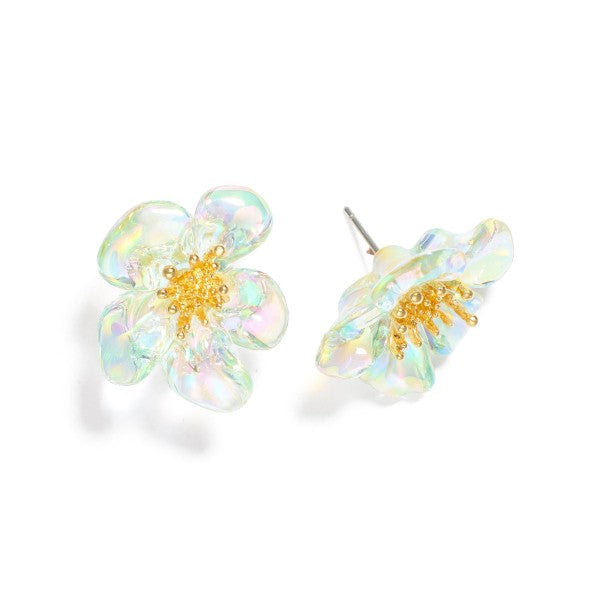 Acetate Flower Post Drop Earrings Blue
