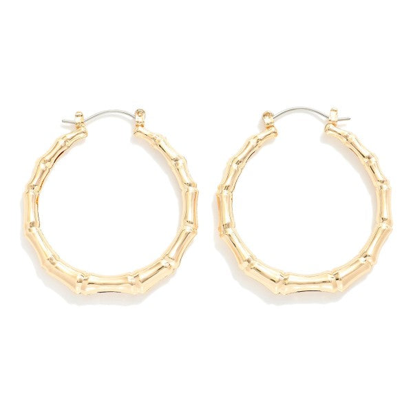 Metal Tone Bamboo Hoop Drop Earrings Gold