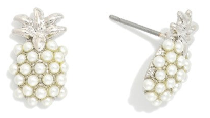 Silver Tone Stud Earrings Pineapples