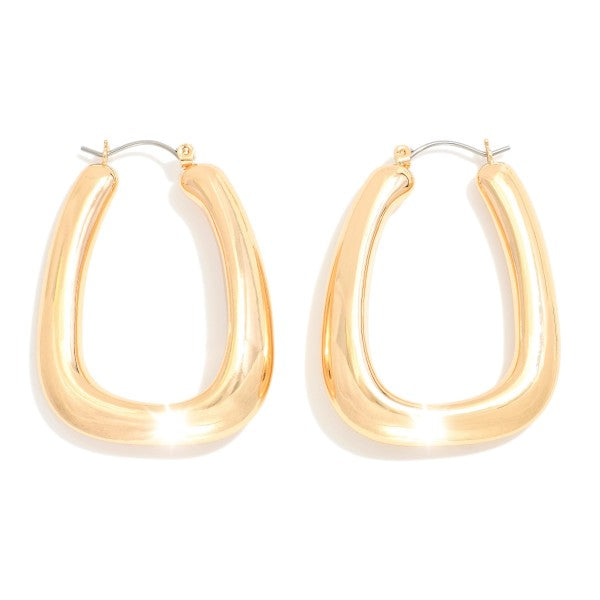 Chunky Metal Tone Rectangle Hoop Earrings Gold