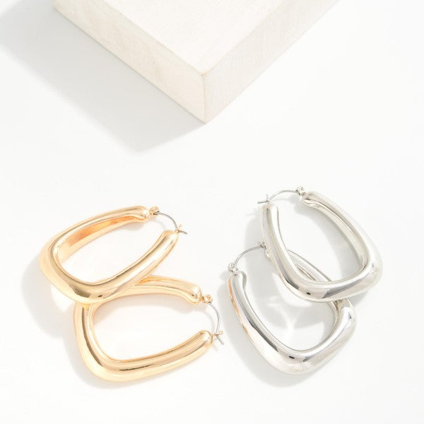Chunky Metal Tone Rectangle Hoop Earrings