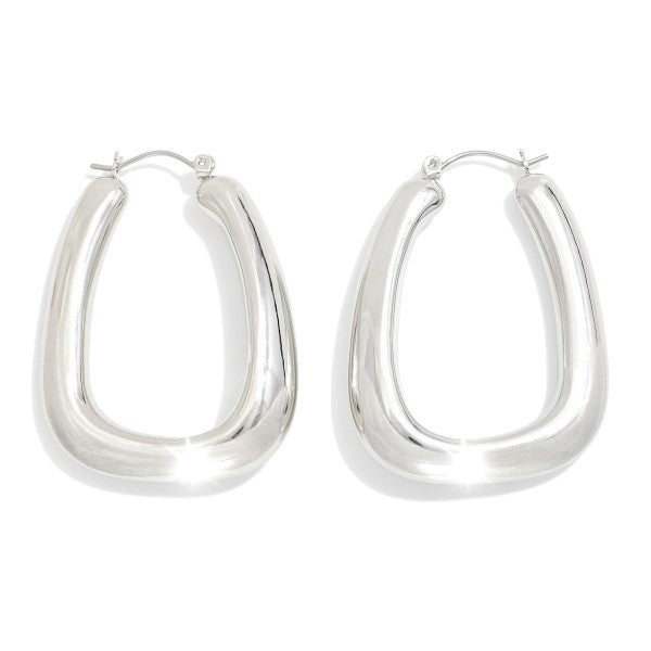 Chunky Metal Tone Rectangle Hoop Earrings Silver