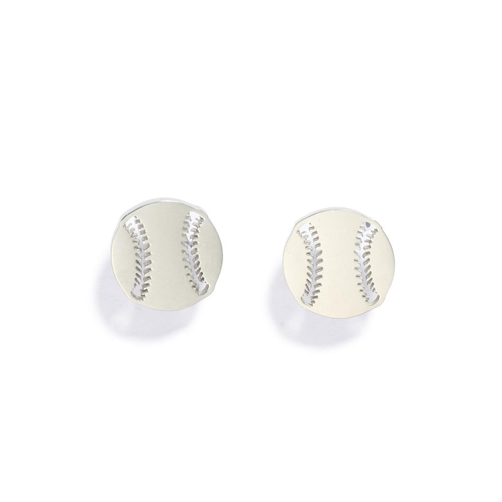 Metal Tone Bassball Stud Earrings Silver