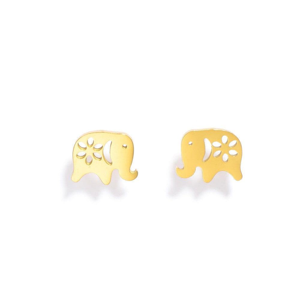 Metal Tone Elephant Stud Earrings Gold