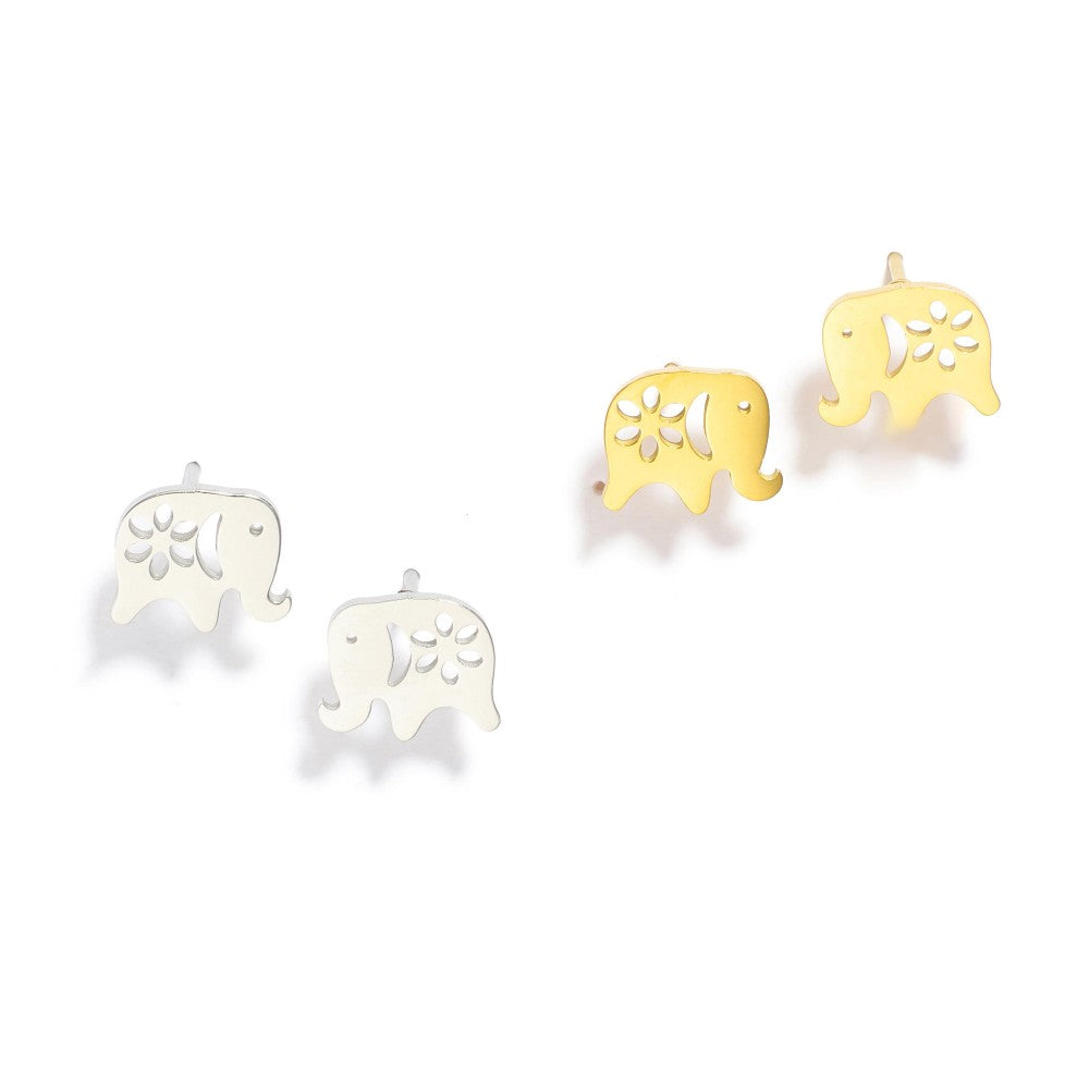 Metal Tone Elephant Stud Earrings