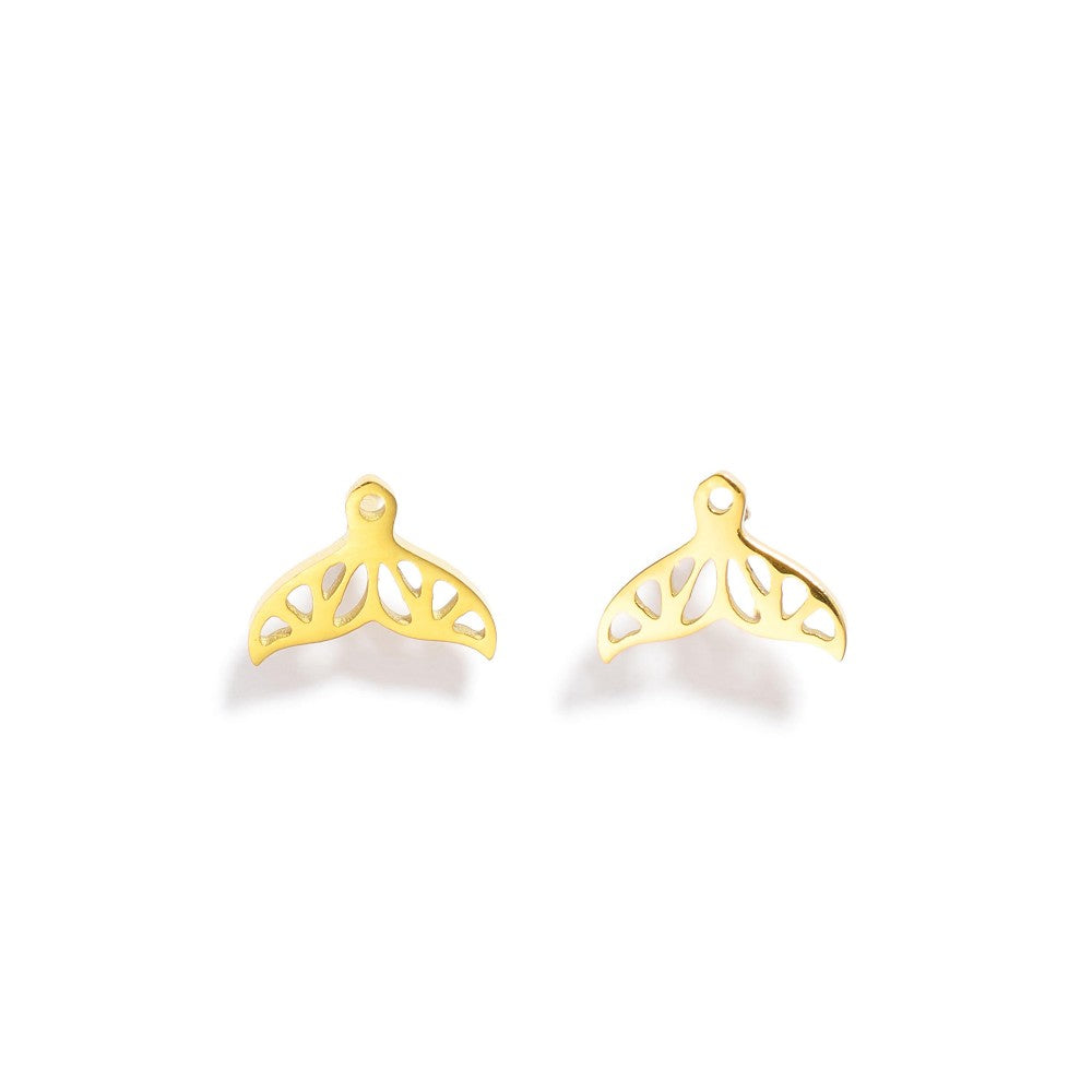 Metal Tone Whale Tail Stud Earrings Gold