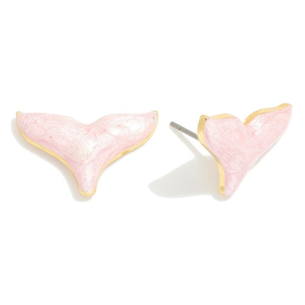 Marbled Glitter Enamel Whale Tale Stud Earrings Pink
