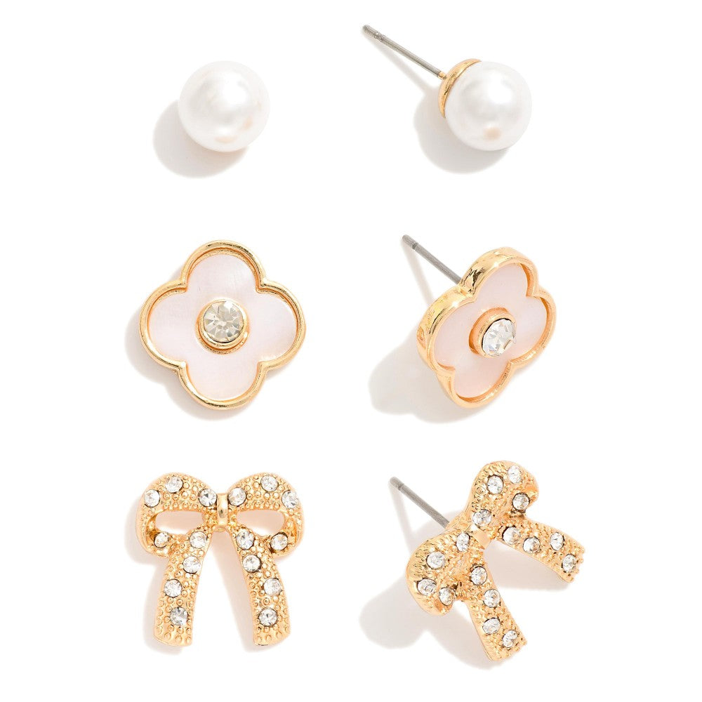 Rhinestone Bow Stud Earrings