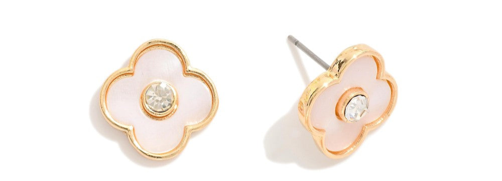 Rhinestone Bow Stud Earrings Iridescent Clover