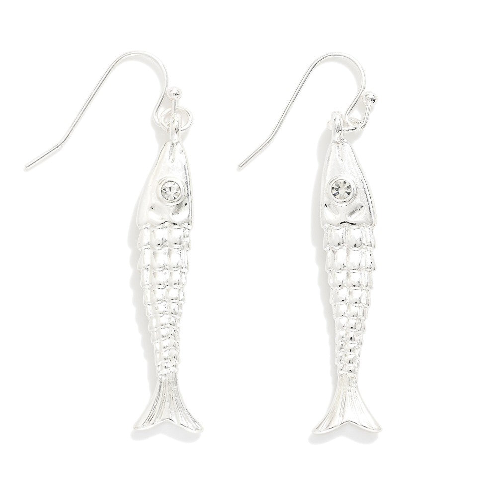 Metal Fish Drop Earrings Silver