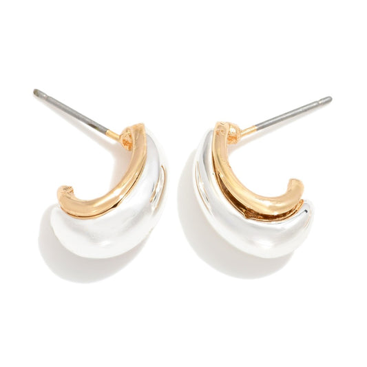 Two Tone Metal Tone Teardrop Hoop Drop Earrings Silver Gold