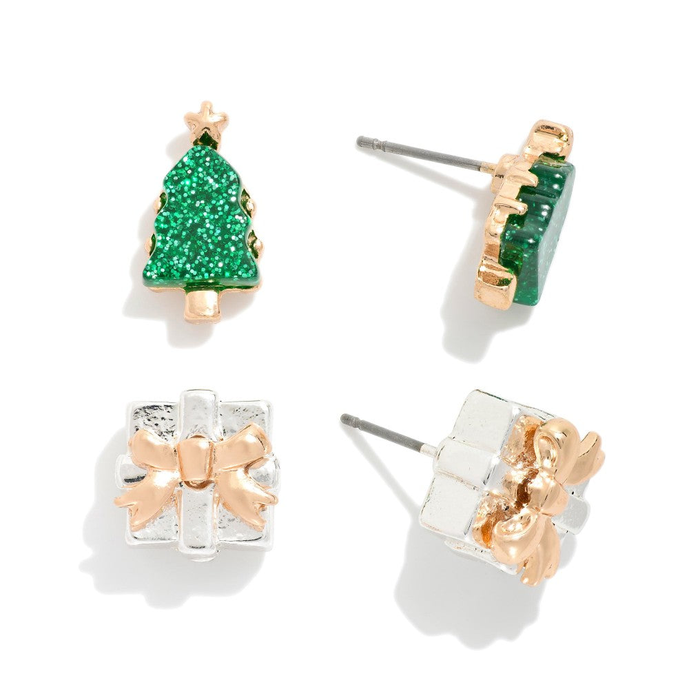 Stud Earrings: Christmas Tree or Presents