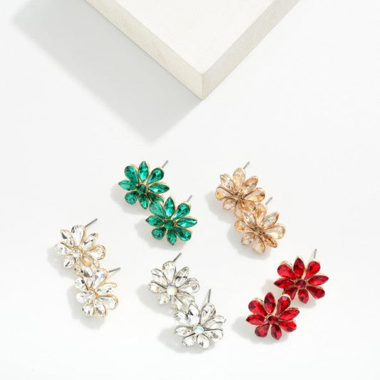 Rhinestone Flower Post Drop Earrings