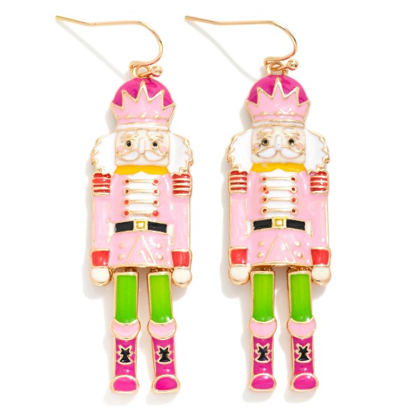 Enamel Nutcracker Drop Earrings Pink