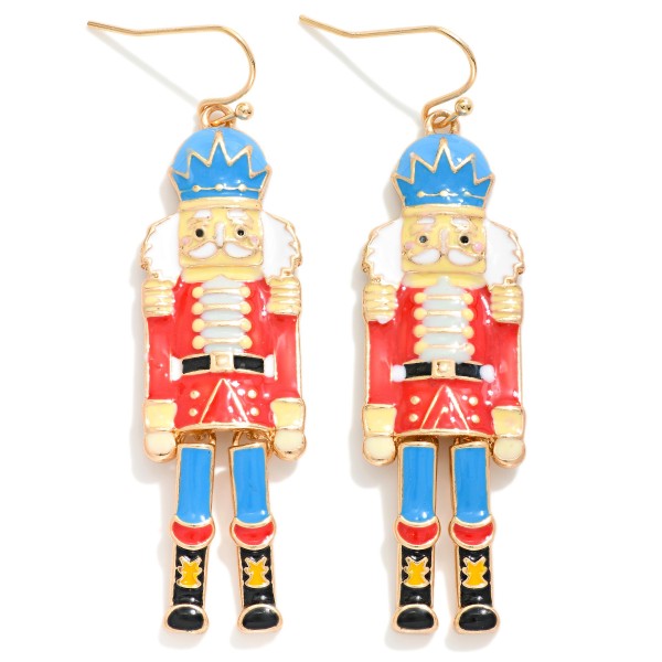 Enamel Nutcracker Drop Earrings Blue