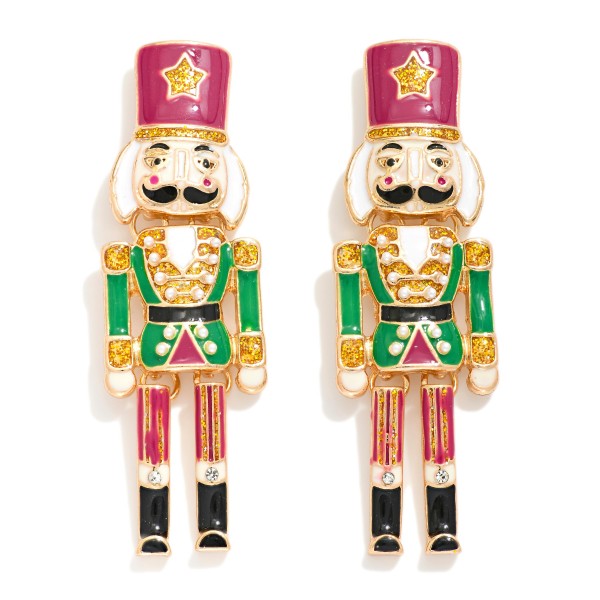 Enamel Nutcracker Drop Earrings Green