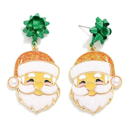 Enamel Santa Claus Drop Earrings Red