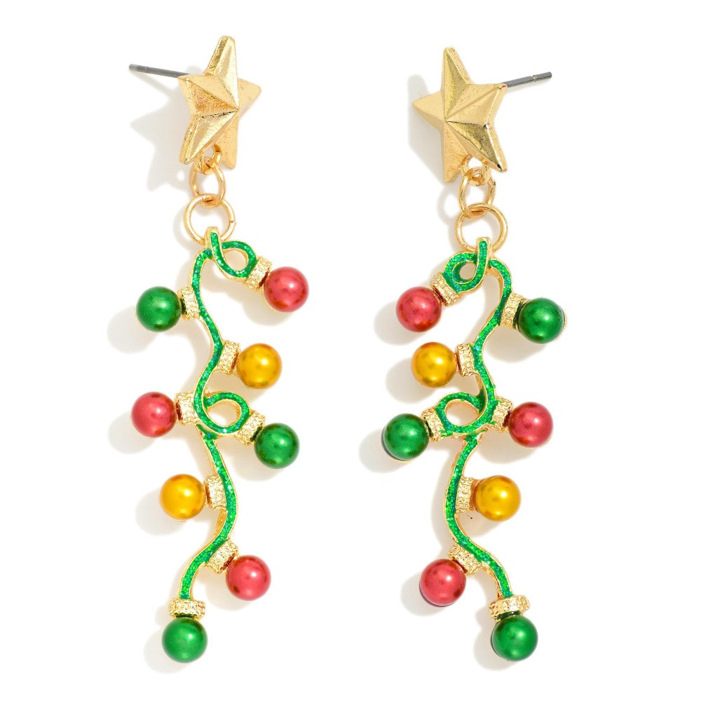 Beaded Twisted Christmas Light Post Drop Earrings