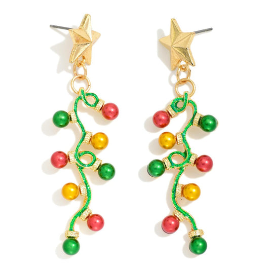 Beaded Twisted Christmas Light Post Drop Earrings
